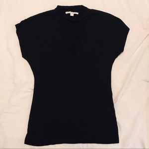 Black Mesh V-Neck Top